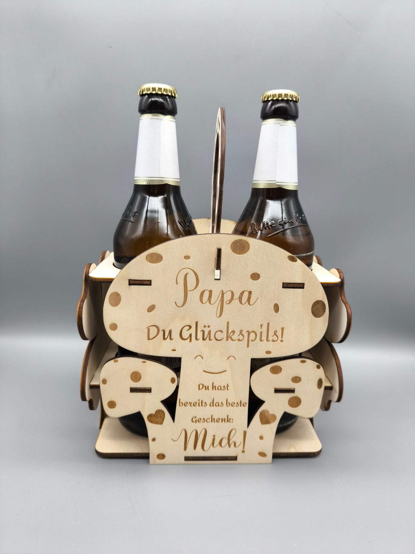Glückspils Bierträger aus Holz | Geschenk für Papa | Vatertag & Geburtstag