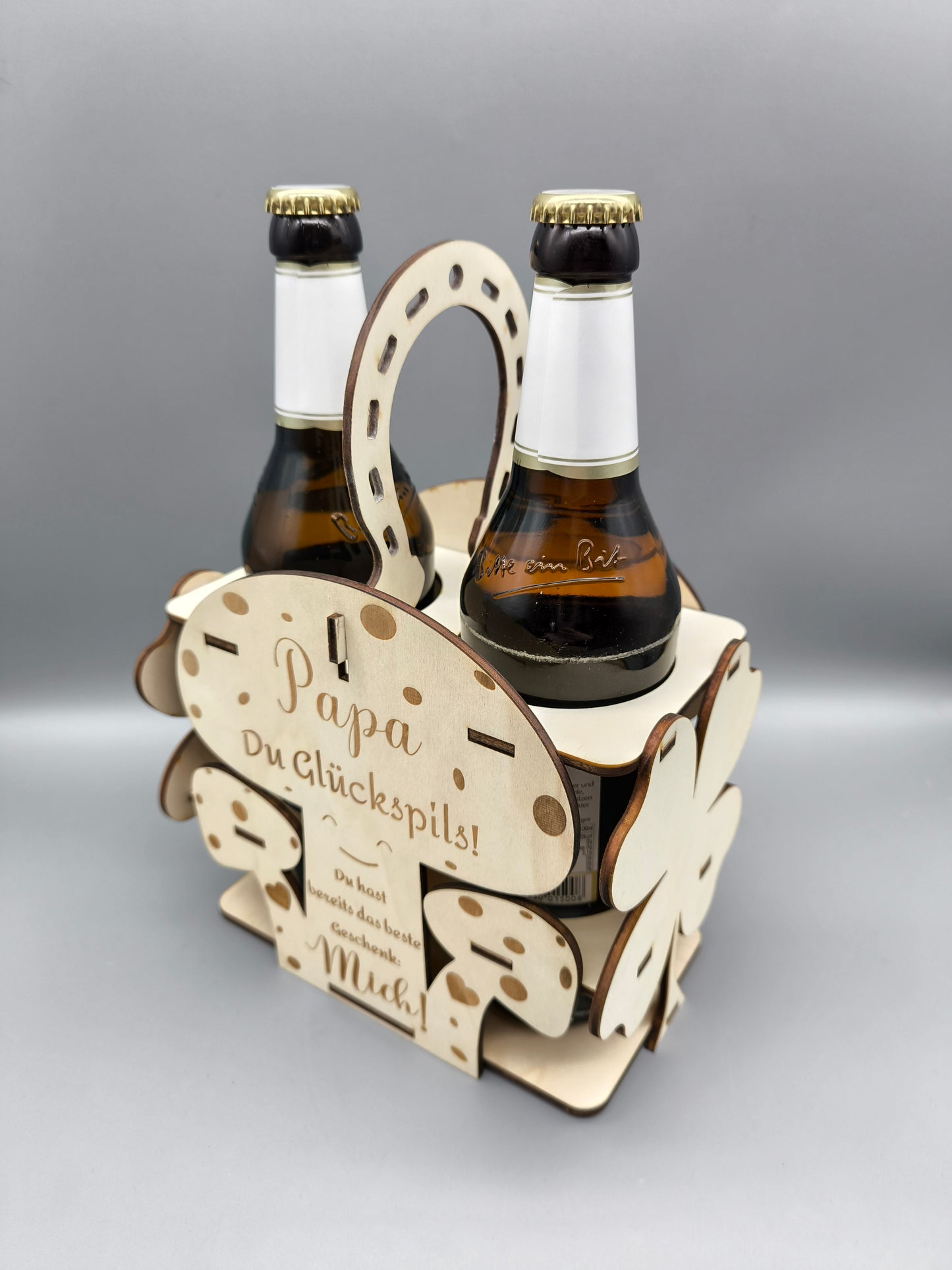 Glückspils Bierträger aus Holz | Geschenk für Papa | Vatertag & Geburtstag