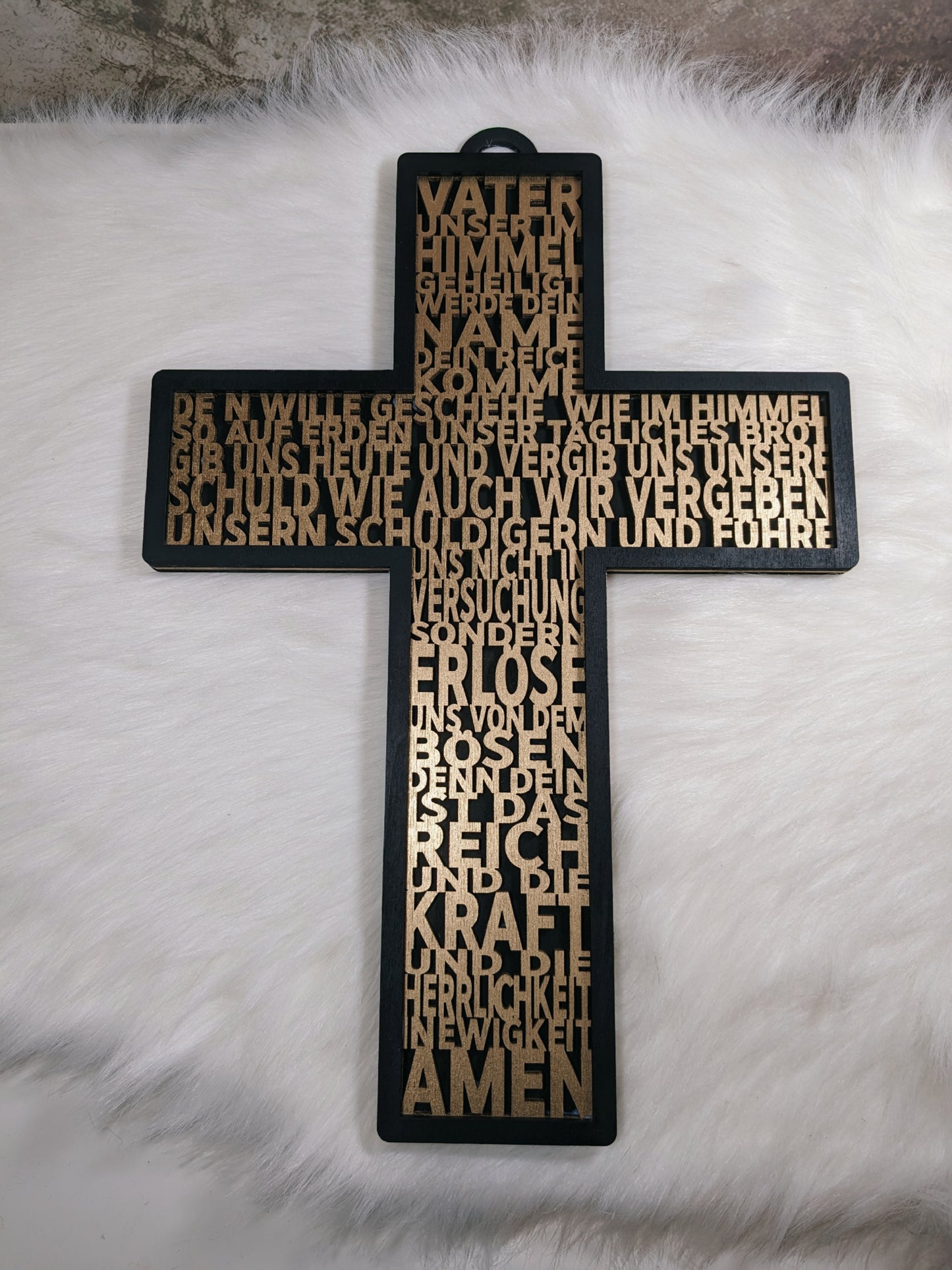 Vaterunser Kreuz aus Holz mit LED – Geschenk zur Taufe, Kommunion & Konfirmation