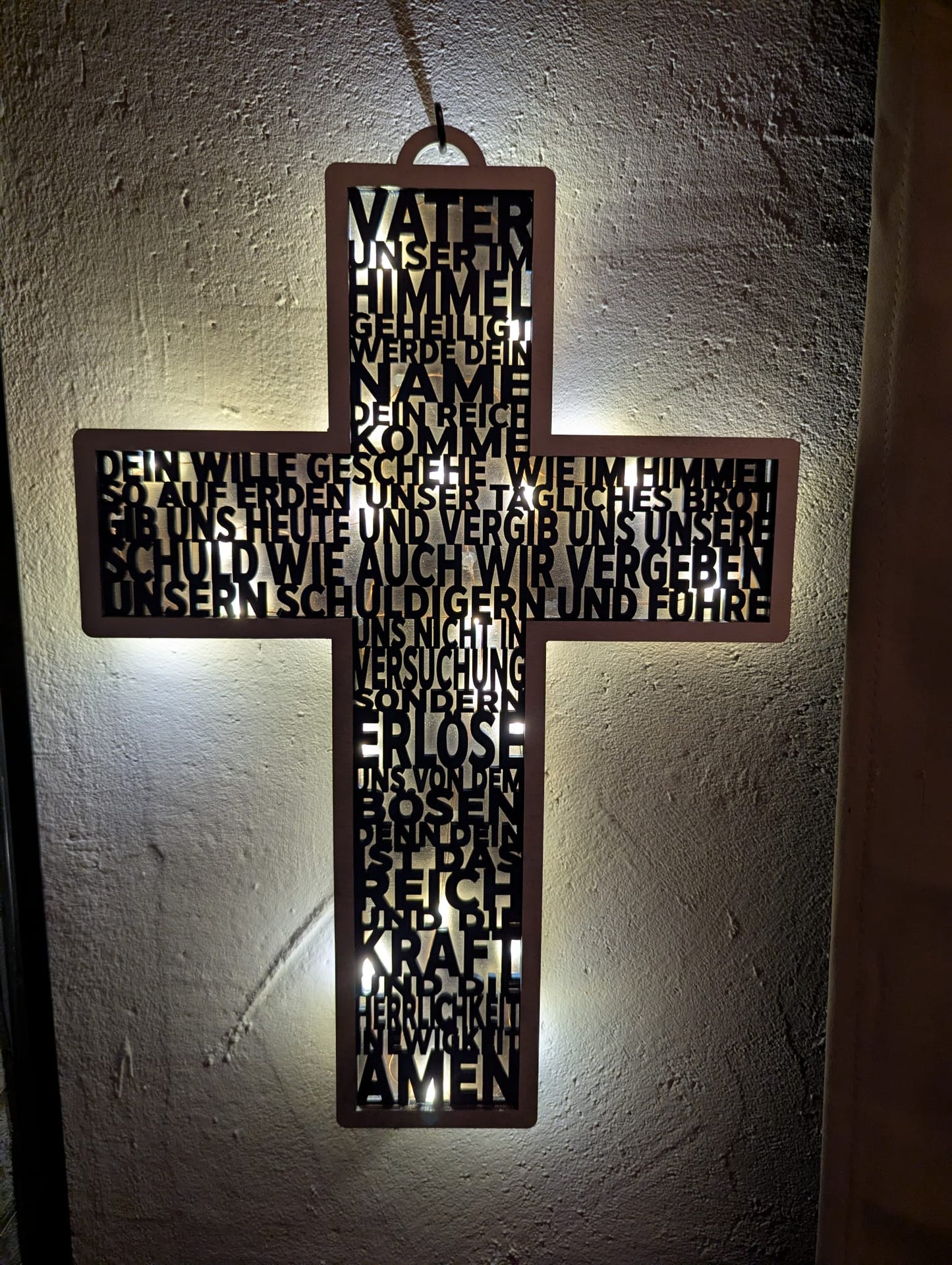 Vaterunser Kreuz aus Holz mit LED – Geschenk zur Taufe, Kommunion & Konfirmation