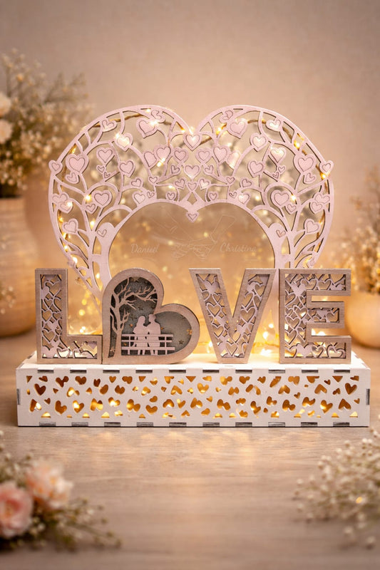 Personalisierter Liebes-Aufsteller mit Gravur & LED-Beleuchtung – Holz & Acryl