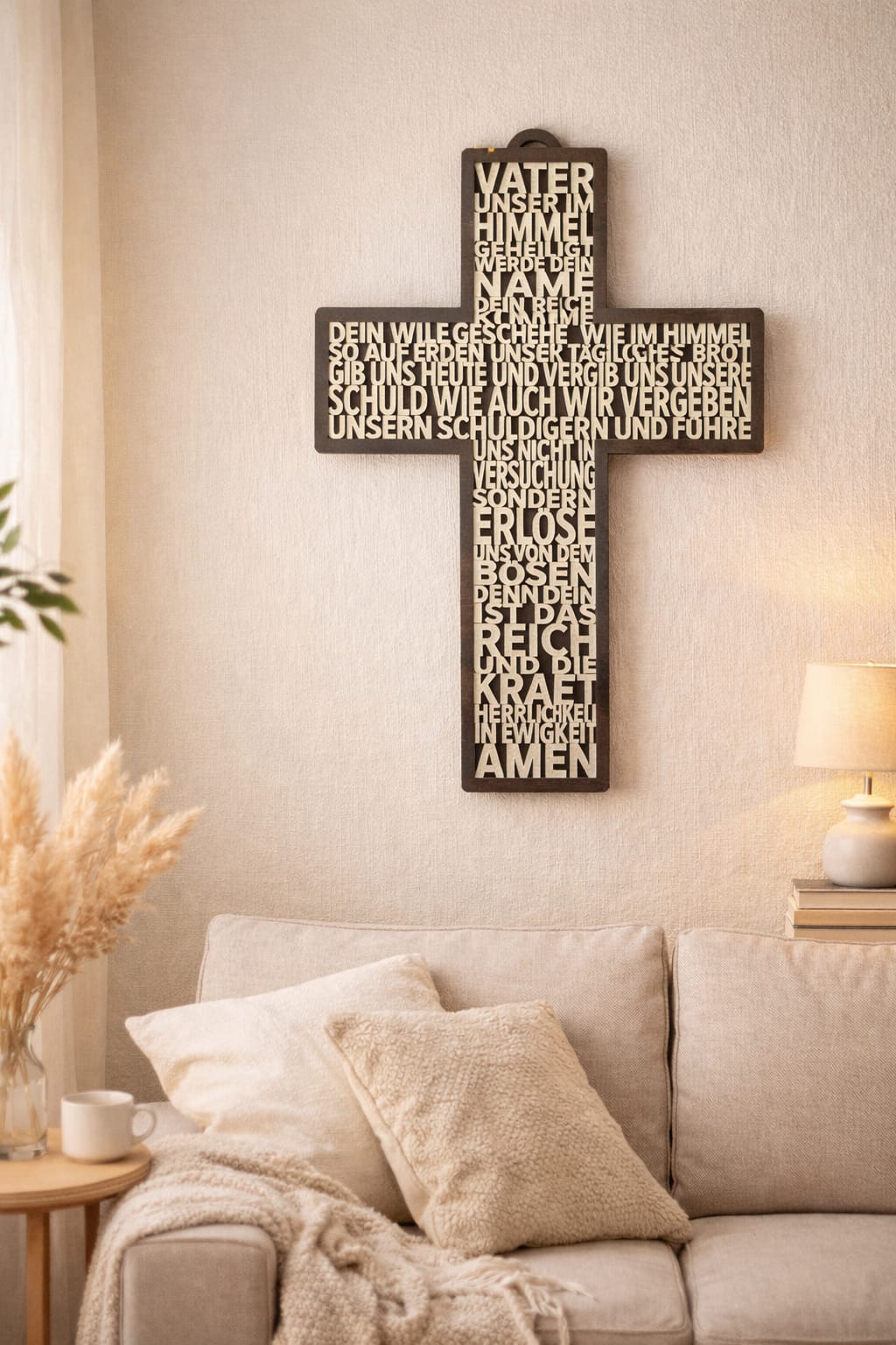 Vaterunser Kreuz aus Holz mit LED – Geschenk zur Taufe, Kommunion & Konfirmation