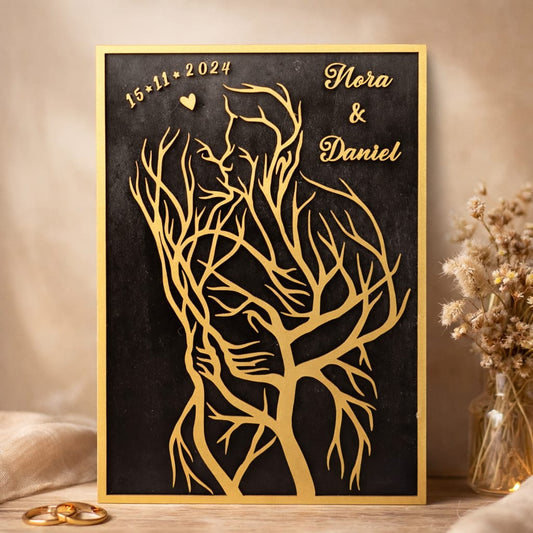 Personalisiertes Holzbild Paar – mit Namen & Datum – Geschenk zur Hochzeit, Jahrestag & Valentinstag
