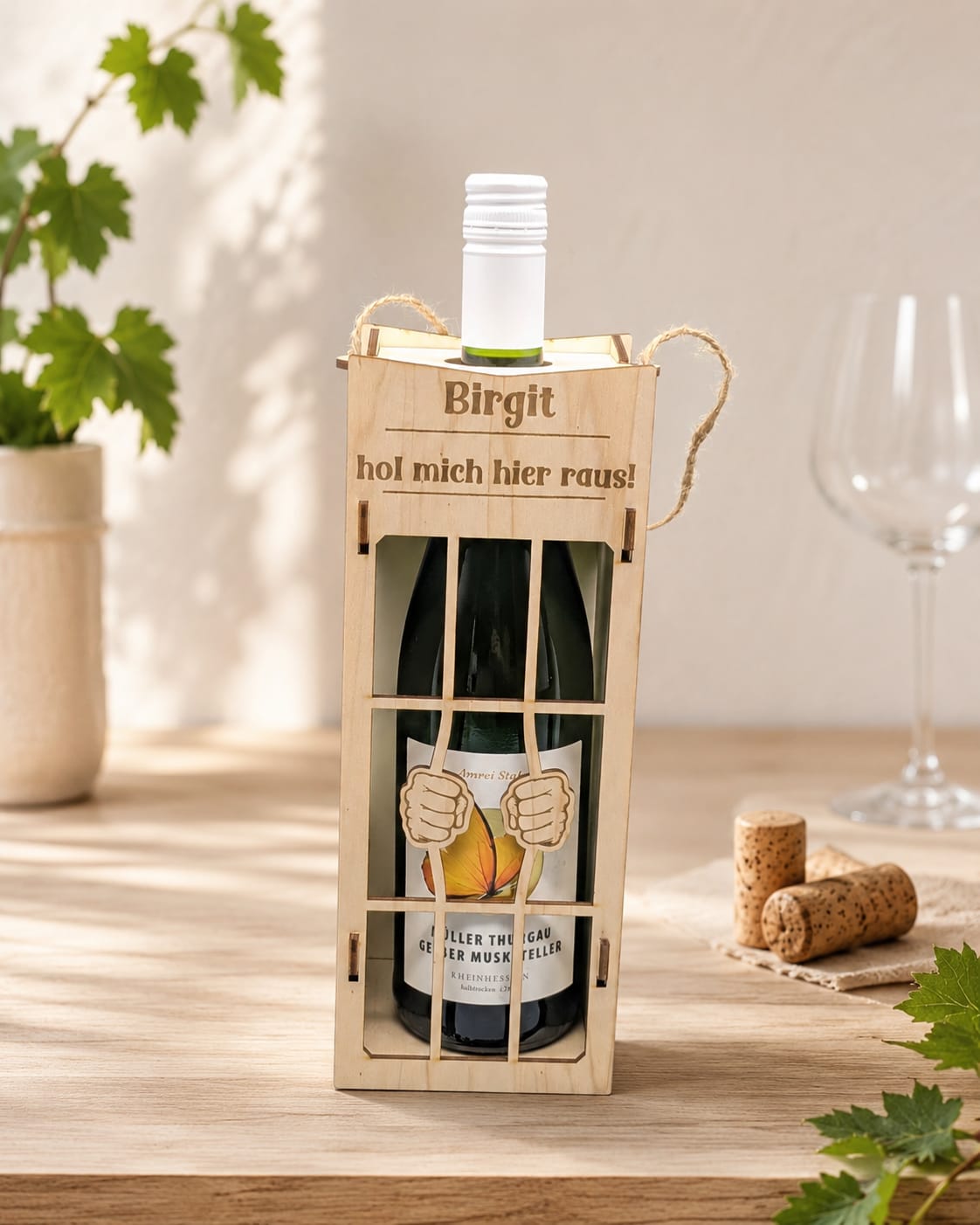 Weingeschenkbox Weingefängnis – Personalisierte Geschenkbox aus Holz