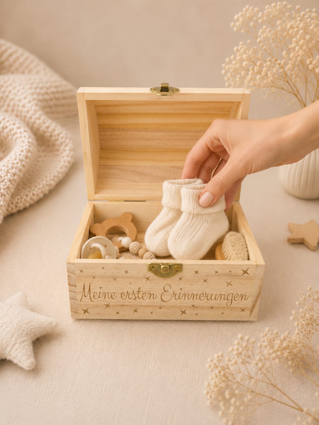 Personalisierte Erinnerungskiste Baby aus Holz – Lasergravur mit Name & Geburtsdaten | Geschenk zur Geburt & Taufe