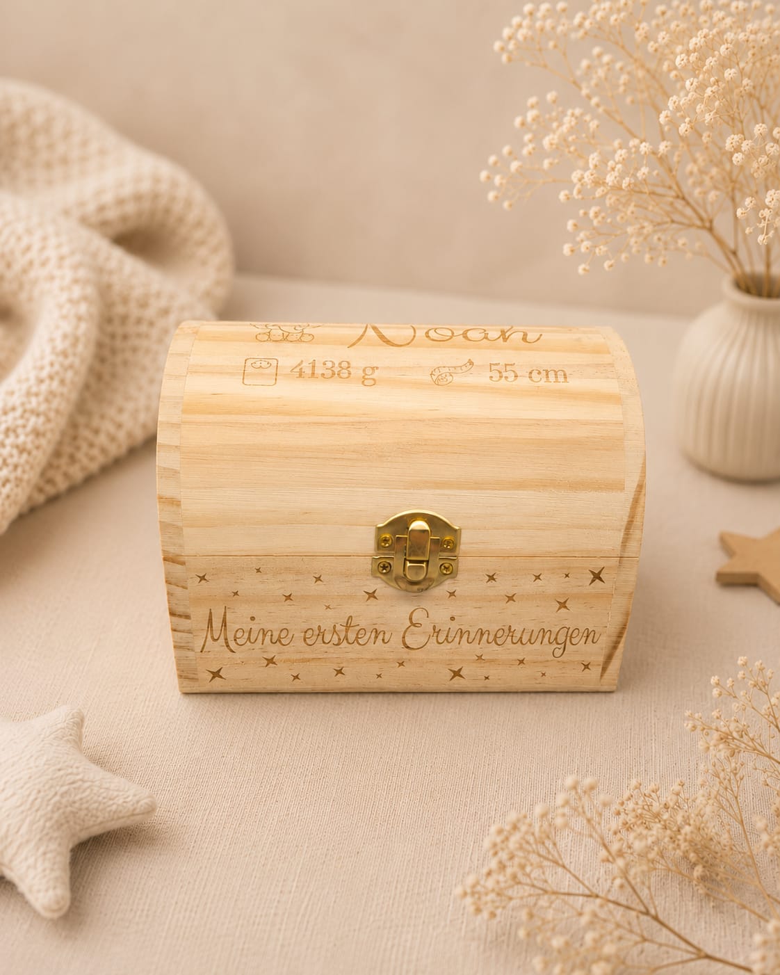 Personalisierte Erinnerungskiste Baby aus Holz – Lasergravur mit Name & Geburtsdaten | Geschenk zur Geburt & Taufe