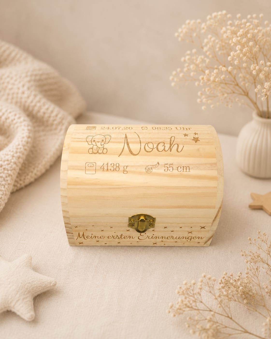Personalisierte Erinnerungskiste Baby aus Holz – Lasergravur mit Name & Geburtsdaten | Geschenk zur Geburt & Taufe