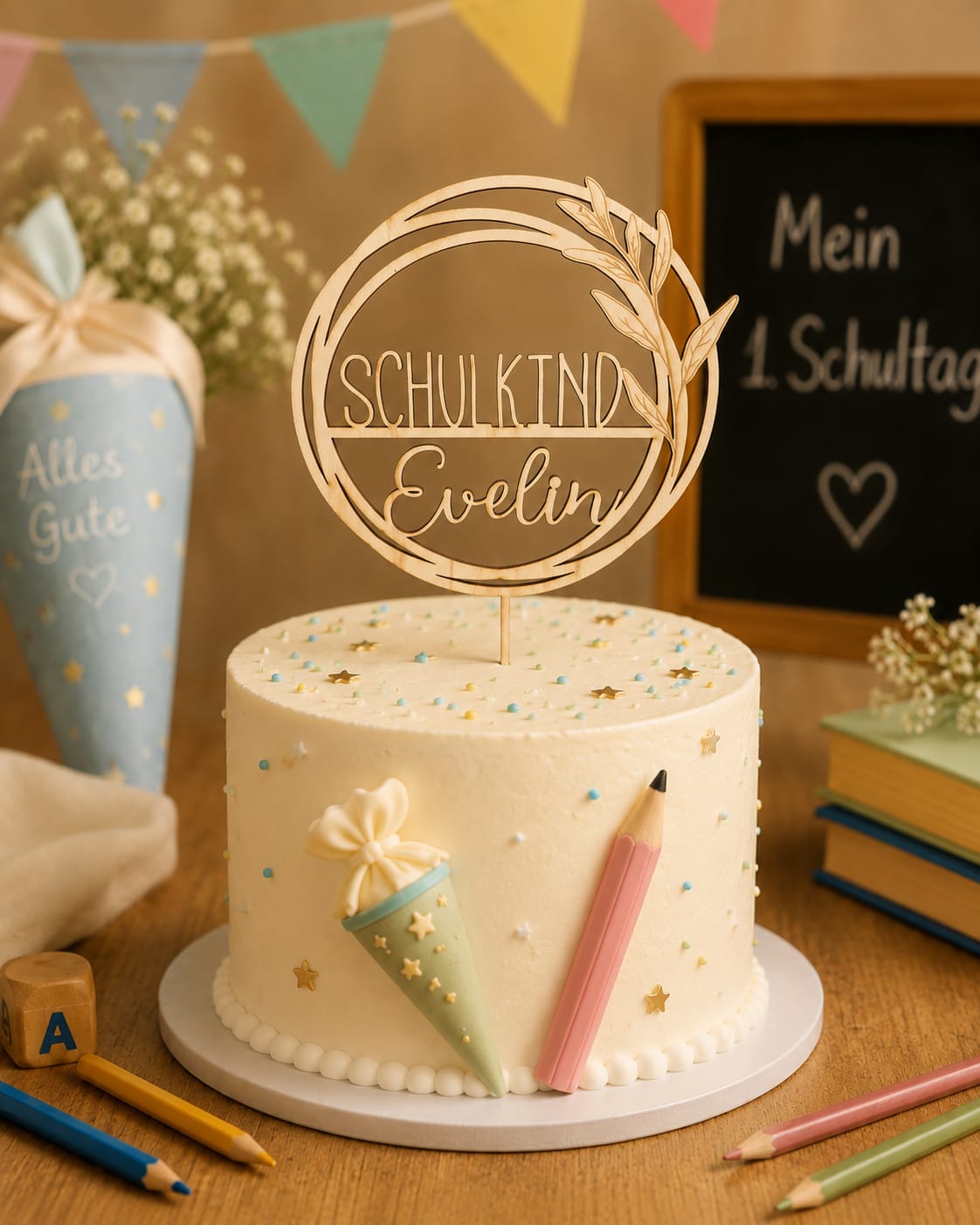 Cake Topper zur Einschulung mit Wunschnamen | Schulkind 2026 | Tortenstecker Schulanfang | Personalisiert - Verschiedene Designs