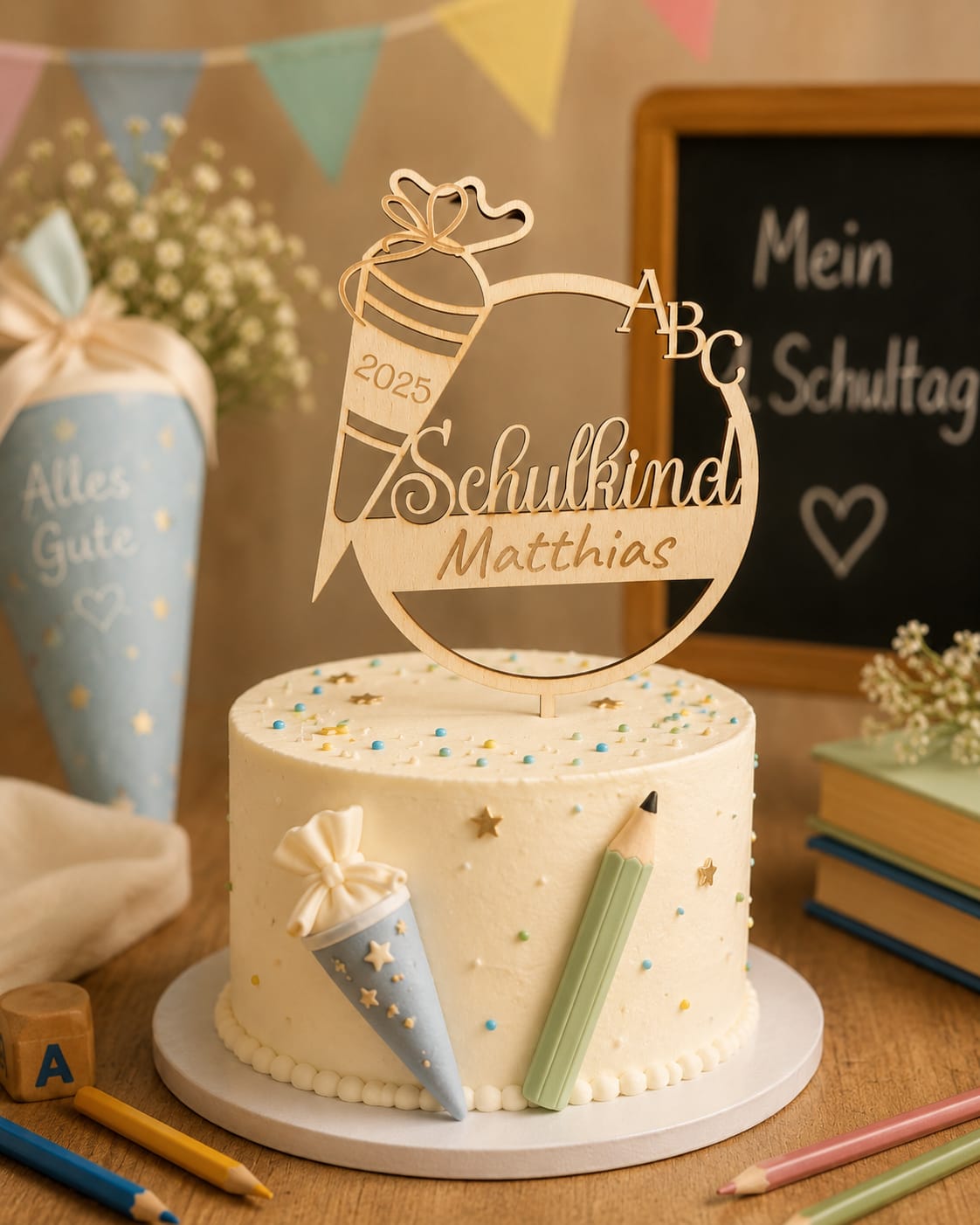 Cake Topper zur Einschulung mit Wunschnamen | Schulkind 2026 | Tortenstecker Schulanfang | Personalisiert - Verschiedene Designs