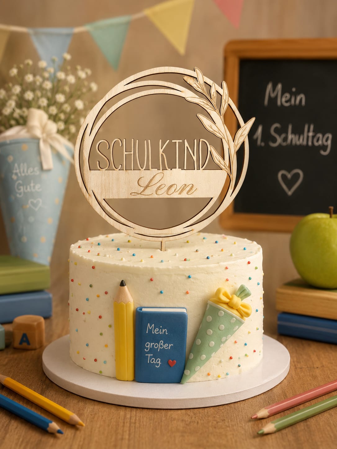 Cake Topper zur Einschulung mit Wunschnamen | Schulkind 2026 | Tortenstecker Schulanfang | Personalisiert - Verschiedene Designs