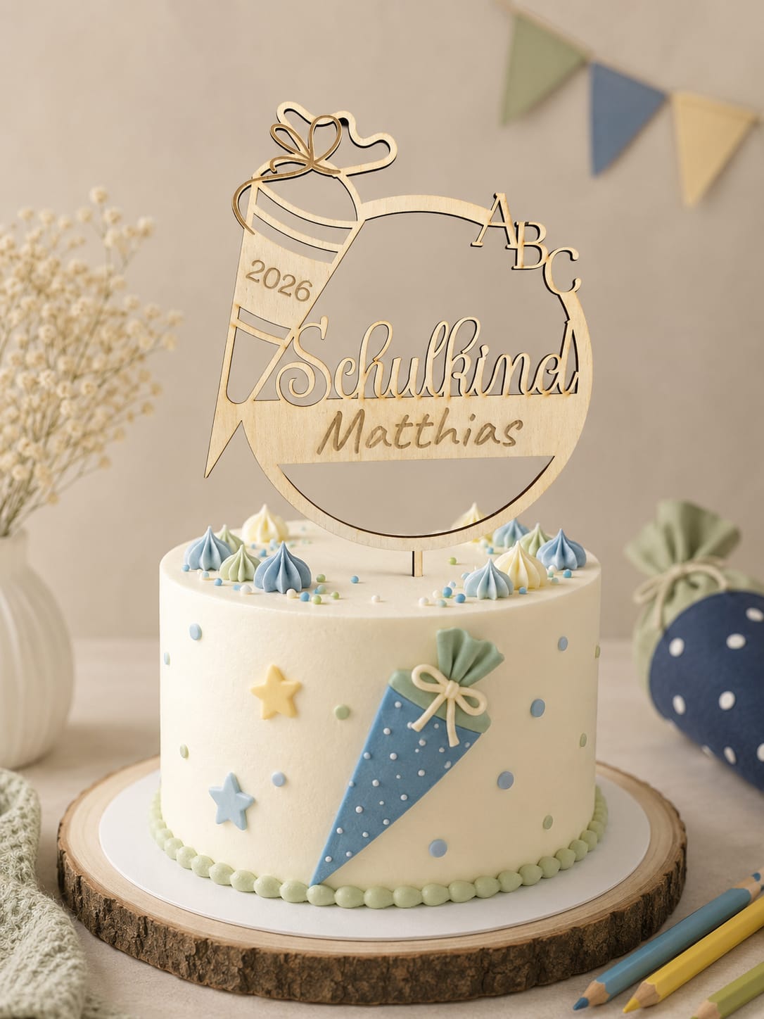 Cake Topper zur Einschulung mit Wunschnamen | Schulkind 2026 | Tortenstecker Schulanfang | Personalisiert - Verschiedene Designs