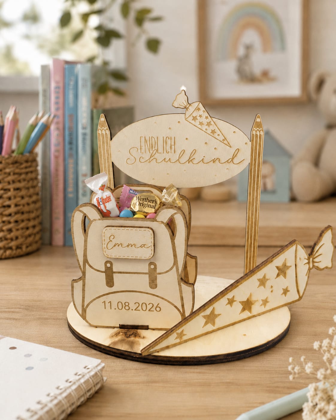Personalisiertes Einschulungsgeschenk aus Holz – mit Name & Datum