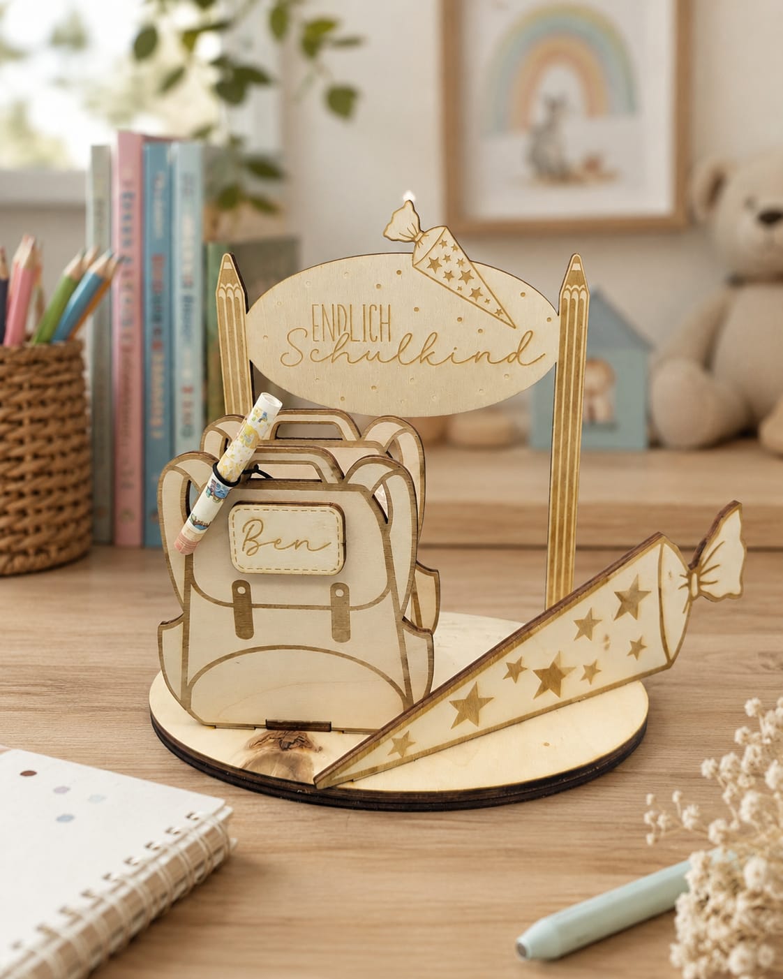 Personalisiertes Einschulungsgeschenk aus Holz – mit Name & Datum