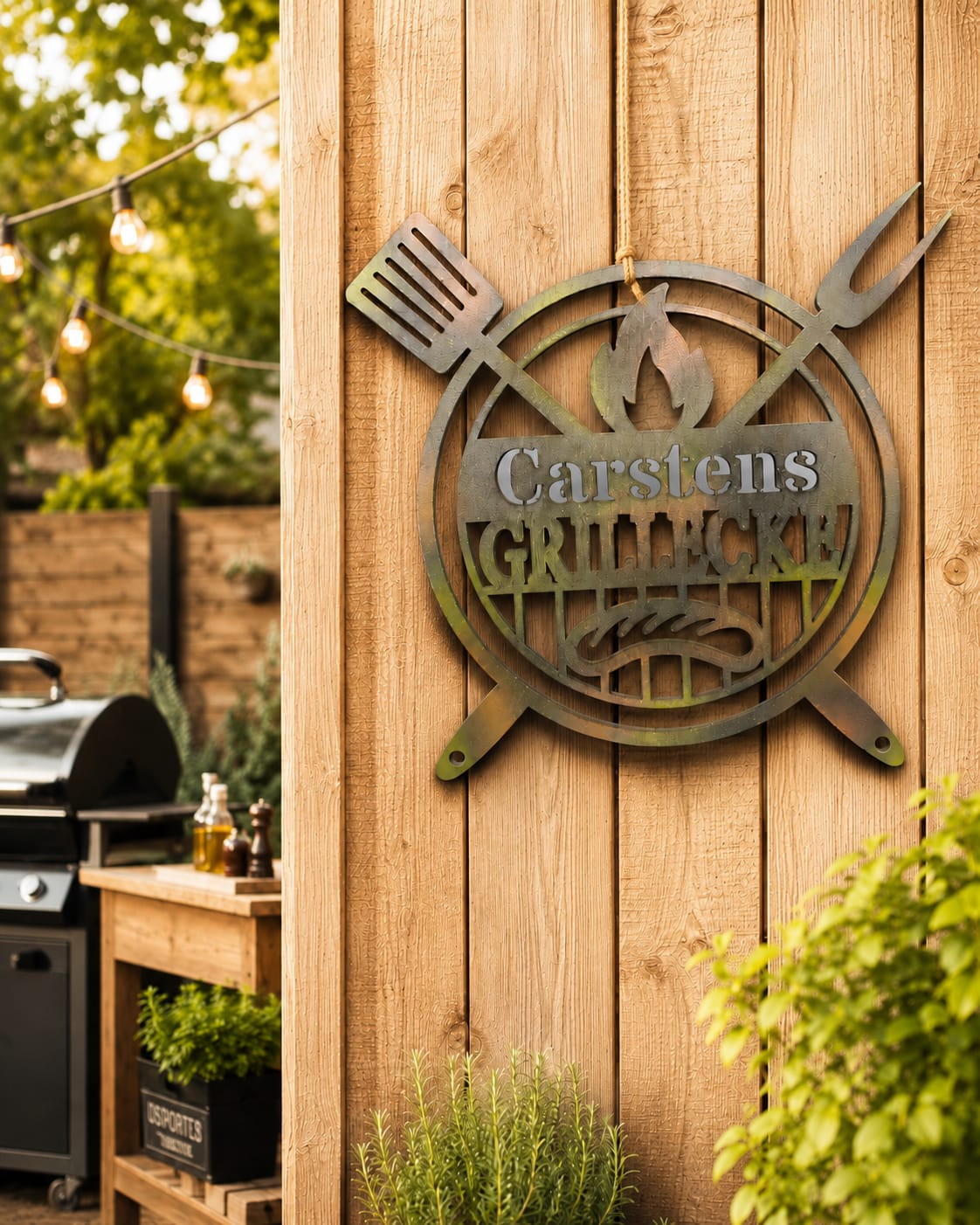Personalisiertes Grill Schild - BBQ Grillplatz, Outdoorküche, Dekoration - Grillecke