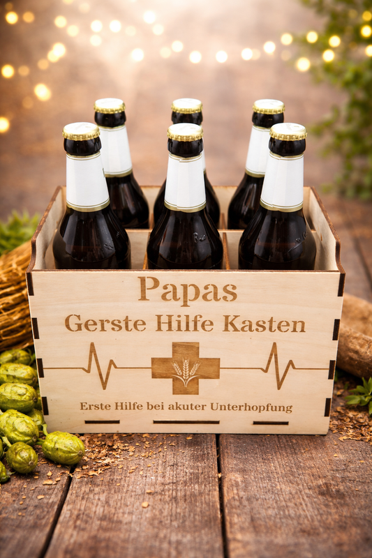 Gerste Hilfe Kasten | Bierträger Holz für 6 Flaschen | Geschenk für Papa