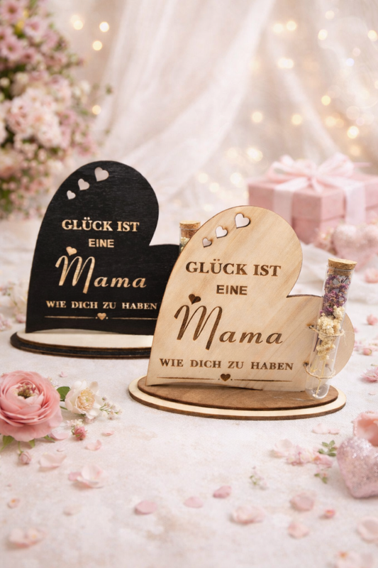 Herz-Aufsteller aus Holz mit Trockenblumen | Geschenk für Mama - Muttertag